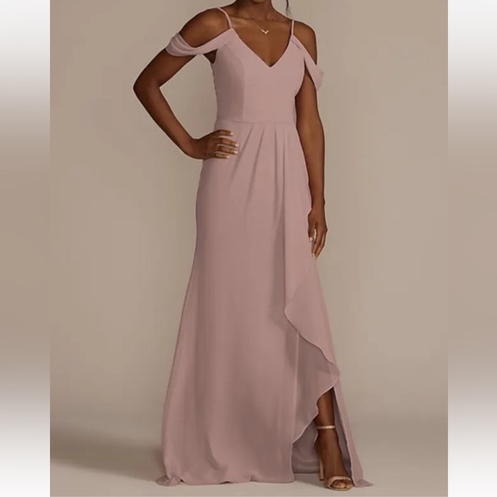 David’s Bridal Cold Shoulder Chiffon Dress